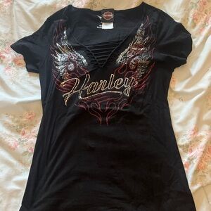 Black Graphic Harley Davidson Women's Top